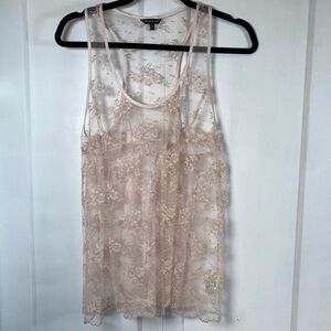 💚 Talula Sheer Lace Tank Top - Light Pink
